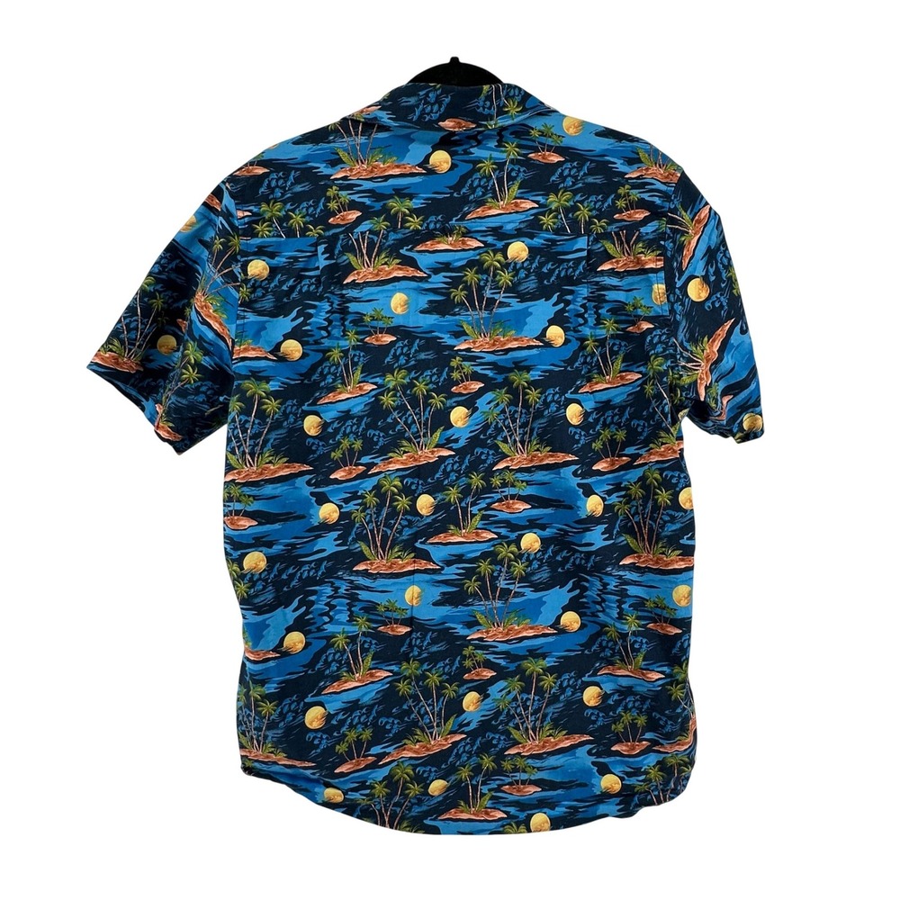 Hurley Button Down Hawaiian Shirt Mens M Blue Tropical Palm Tree - Picture 2 of 6